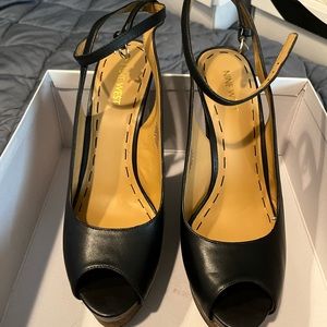 Nine West, black wedges with ankle strap, size 9.5, worn once